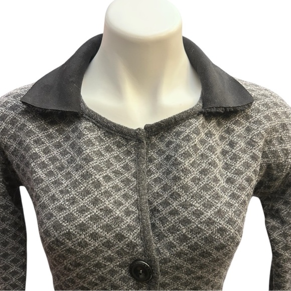 A.Ida Long Cardigan Sweater Diamond Pattern Faux Fur Collar Wool Blend - Picture 2 of 10